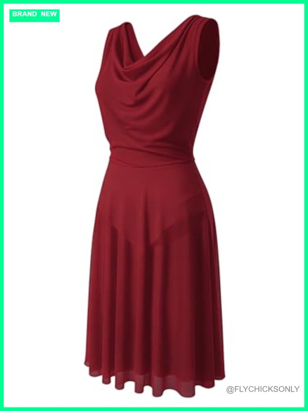Sleeveless Cowl Neck Dance Dress with U-Back, Nylon Blend, A-Line, Midi Length